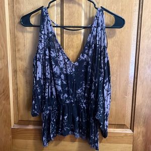 Free People abracadabra lined tie-dye cold shoulder raw edge open back blouse